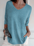 Pulls Femmes Décontracté Plain Printemps / Automne Manches trois quarts Fil/fil de laine Régulier Droit Régulier Élasticité moyenne