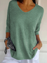 Pulls Femmes Décontracté Plain Printemps / Automne Manches trois quarts Fil/fil de laine Régulier Droit Régulier Élasticité moyenne