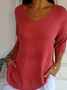 Pulls Femmes Décontracté Plain Printemps / Automne Manches trois quarts Fil/fil de laine Régulier Droit Régulier Élasticité moyenne