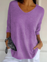 Pulls Femmes Décontracté Plain Printemps / Automne Manches trois quarts Fil/fil de laine Régulier Droit Régulier Élasticité moyenne