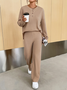 Deux Pièces Ensembles Femmes Décontracté Plain Printemps / Automne Naturel Quotidien Top Avec Pantalons Droit Boucle Élasticité moyenne