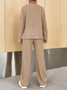 Deux Pièces Ensembles Femmes Décontracté Plain Printemps / Automne Naturel Quotidien Top Avec Pantalons Droit Boucle Élasticité moyenne