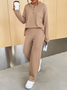 Deux Pièces Ensembles Femmes Décontracté Plain Printemps / Automne Naturel Quotidien Top Avec Pantalons Droit Boucle Élasticité moyenne