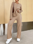 Deux Pièces Ensembles Femmes Décontracté Plain Printemps / Automne Naturel Quotidien Top Avec Pantalons Droit Boucle Élasticité moyenne