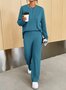 Deux Pièces Ensembles Femmes Décontracté Plain Printemps / Automne Naturel Quotidien Top Avec Pantalons Droit Boucle Élasticité moyenne