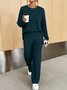 Deux Pièces Ensembles Femmes Décontracté Plain Printemps / Automne Naturel Quotidien Top Avec Pantalons Droit Boucle Élasticité moyenne
