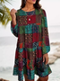 Robes Décontracté Ethnique Printemps / Automne Naturel Mini Manches Longues Trapèze Régulier Non pour Femmes