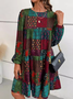 Robes Décontracté Ethnique Printemps / Automne Naturel Mini Manches Longues Trapèze Régulier Non pour Femmes