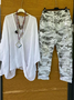 Deux Pièces Ensembles Décontracté Printemps / Automne Camouflage Polyester Naturel Quotidien Manches trois quarts Droit Régulier pour Femmes