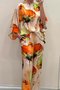Deux Pièces Ensembles Femmes Décontracté Floral Printemps / Automne Naturel Quotidien Ample Top Avec Pantalons Droit Régulier