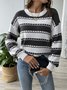 Pulls Rayé Décontracté Printemps / Automne Quotidien Ample Col Rond Laine/Tricot Régulier Régulier pour Femmes