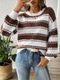 Pulls Rayé Décontracté Printemps / Automne Quotidien Ample Col Rond Laine/Tricot Régulier Régulier pour Femmes