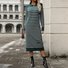 Robes Pulls Rayé Décontracté Automne Poids lourd Micro-élasticité Ample Manches Longues Col Rond Fil/fil de laine pour Femmes