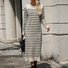 Robes Pulls Rayé Décontracté Automne Poids lourd Micro-élasticité Ample Manches Longues Col Rond Fil/fil de laine pour Femmes