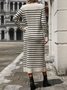 Robes Pulls Rayé Décontracté Automne Poids lourd Micro-élasticité Ample Manches Longues Col Rond Fil/fil de laine pour Femmes