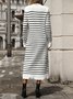 Robes Pulls Rayé Décontracté Automne Poids lourd Micro-élasticité Ample Manches Longues Col Rond Fil/fil de laine pour Femmes
