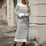 Robes Pulls Rayé Décontracté Automne Poids lourd Micro-élasticité Ample Manches Longues Col Rond Fil/fil de laine pour Femmes