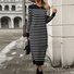 Robes Pulls Rayé Décontracté Automne Poids lourd Micro-élasticité Ample Manches Longues Col Rond Fil/fil de laine pour Femmes