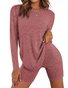 Deux Pièces Ensembles Décontracté Plain Printemps / Automne Coton Naturel Quotidien Col Rond Top Avec Pantalons Droit pour Femmes