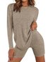 Deux Pièces Ensembles Décontracté Plain Printemps / Automne Coton Naturel Quotidien Col Rond Top Avec Pantalons Droit pour Femmes