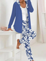 Deux Pièces Ensembles Décontracté Floral Printemps / Automne Polyester Quotidien Manches Longues Manteau avec Pantalons Droit Régulier pour Femmes