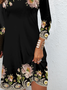 Robes Décontracté Floral Printemps / Automne Naturel Ample Mini Manches Longues Élasticité moyenne Non Ceinture pour Femmes