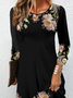 Robes Décontracté Floral Printemps / Automne Naturel Ample Mini Manches Longues Élasticité moyenne Non Ceinture pour Femmes