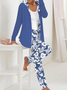 Deux Pièces Ensembles Décontracté Floral Printemps / Automne Polyester Quotidien Manches Longues Manteau avec Pantalons Droit Régulier pour Femmes