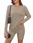 Deux Pièces Ensembles Décontracté Plain Printemps / Automne Coton Naturel Quotidien Col Rond Top Avec Pantalons Droit pour Femmes