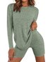 Deux Pièces Ensembles Décontracté Plain Printemps / Automne Coton Naturel Quotidien Col Rond Top Avec Pantalons Droit pour Femmes