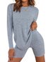 Deux Pièces Ensembles Décontracté Plain Printemps / Automne Coton Naturel Quotidien Col Rond Top Avec Pantalons Droit pour Femmes