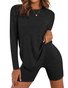 Deux Pièces Ensembles Décontracté Plain Printemps / Automne Coton Naturel Quotidien Col Rond Top Avec Pantalons Droit pour Femmes