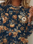 T-shirts Décontracté Floral Printemps / Automne Micro-élasticité Ample Jersey Manches Longues Droit Régulier pour Femmes