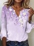 T-shirts Femmes Décontracté Floral Printemps / Automne Polyester Micro-élasticité Entaillé Régulier Régulier Non
