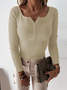 Pulls Décontracté Plain Printemps / Automne à Haute Élasticité Serré Manches Longues Col Rond Fil/fil de laine Régulier pour Femmes
