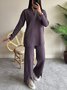 Deux Pièces Ensembles Décontracté Plain Printemps / Automne Tricoté Zip Quotidien Top Avec Pantalons Régulier Col mi-ouvert pour Femmes
