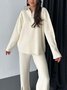 Deux Pièces Ensembles Décontracté Plain Printemps / Automne Tricoté Zip Quotidien Top Avec Pantalons Régulier Col mi-ouvert pour Femmes