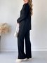 Deux Pièces Ensembles Décontracté Plain Printemps / Automne Tricoté Zip Quotidien Top Avec Pantalons Régulier Col mi-ouvert pour Femmes