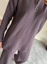 Deux Pièces Ensembles Décontracté Plain Printemps / Automne Tricoté Zip Quotidien Top Avec Pantalons Régulier Col mi-ouvert pour Femmes