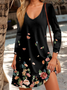 Robes Décontracté Floral Printemps / Automne Col V Jersey Droit Régulier T.-N.-L. Non Ceinture pour Femmes