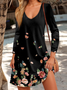 Robes Décontracté Floral Printemps / Automne Col V Jersey Droit Régulier T.-N.-L. Non Ceinture pour Femmes