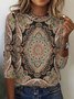 T-shirts Femmes Décontracté Ethnique Printemps / Automne Imprimé Micro-élasticité Vacances Ample Col Rond Régulier