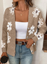 Cardigans Femmes Décontracté Floral Printemps / Automne Ample Manches Longues Régulier Droit Boucle Élasticité moyenne