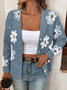 Cardigans Femmes Décontracté Floral Printemps / Automne Ample Manches Longues Régulier Droit Boucle Élasticité moyenne