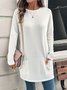Chemisiers1 Décontracté Plain Printemps / Automne Micro-élasticité Jersey Col Rond Mi-long Droit Régulier pour Femmes
