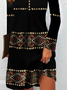 Robes Boho Ethnique Printemps / Automne Naturel Col Rond Robe t-shirt Régulier ré Non Ceinture pour Femmes