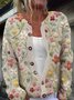 Cardigans Décontracté Floral Printemps / Automne Polyester Boutonné Ample Manches Longues Droit Régulier pour Femmes