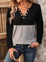 T-shirts Femmes Rayé Décontracté Printemps / Automne Polyester Col V Ample Régulier Élasticité moyenne Non