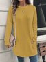 Chemisiers1 Décontracté Plain Printemps / Automne Micro-élasticité Jersey Col Rond Mi-long Droit Régulier pour Femmes