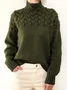 Pulls Décontracté Plain Printemps / Automne Micro-élasticité Manches trois quarts Col Roulé Régulier Droit Régulier pour Femmes